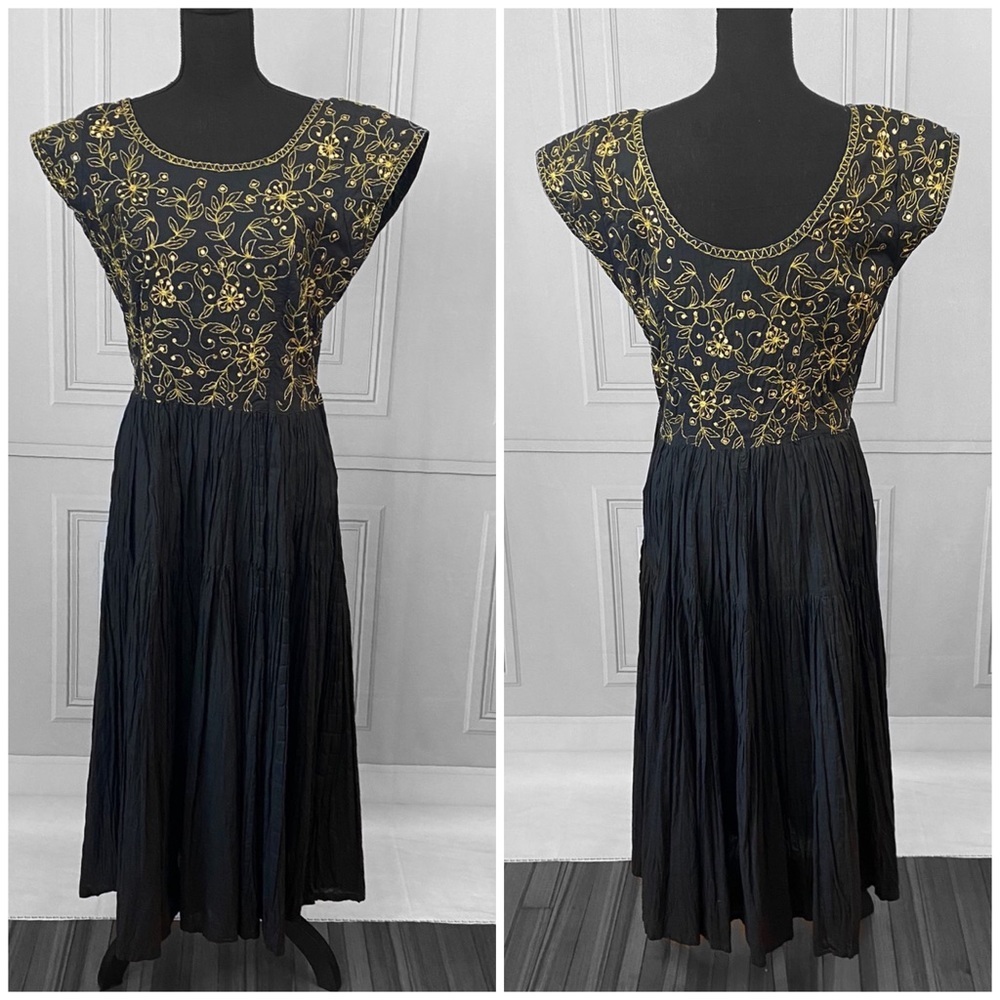 Vintage black gold dress